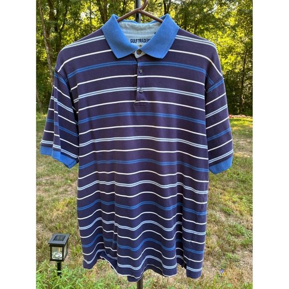 Gulf Traders Classic Other - Vintage Gulf Traders Classic Polo Shirt Mens M Blue Striped 100% Cotton Golf Y2K
